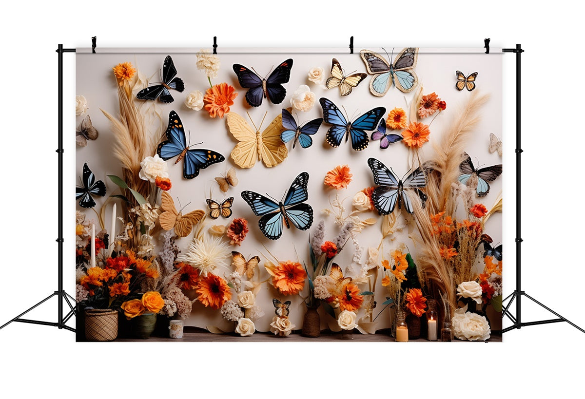 Toile de fond Été Fleurs Orange Papillon Rustique GTY3-396