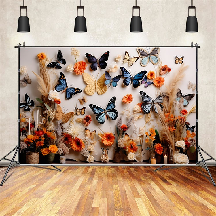 Toile de fond Été Fleurs Orange Papillon Rustique GTY3-396