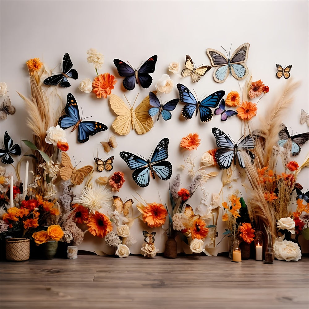 Toile de fond Été Fleurs Orange Papillon Rustique GTY3-396