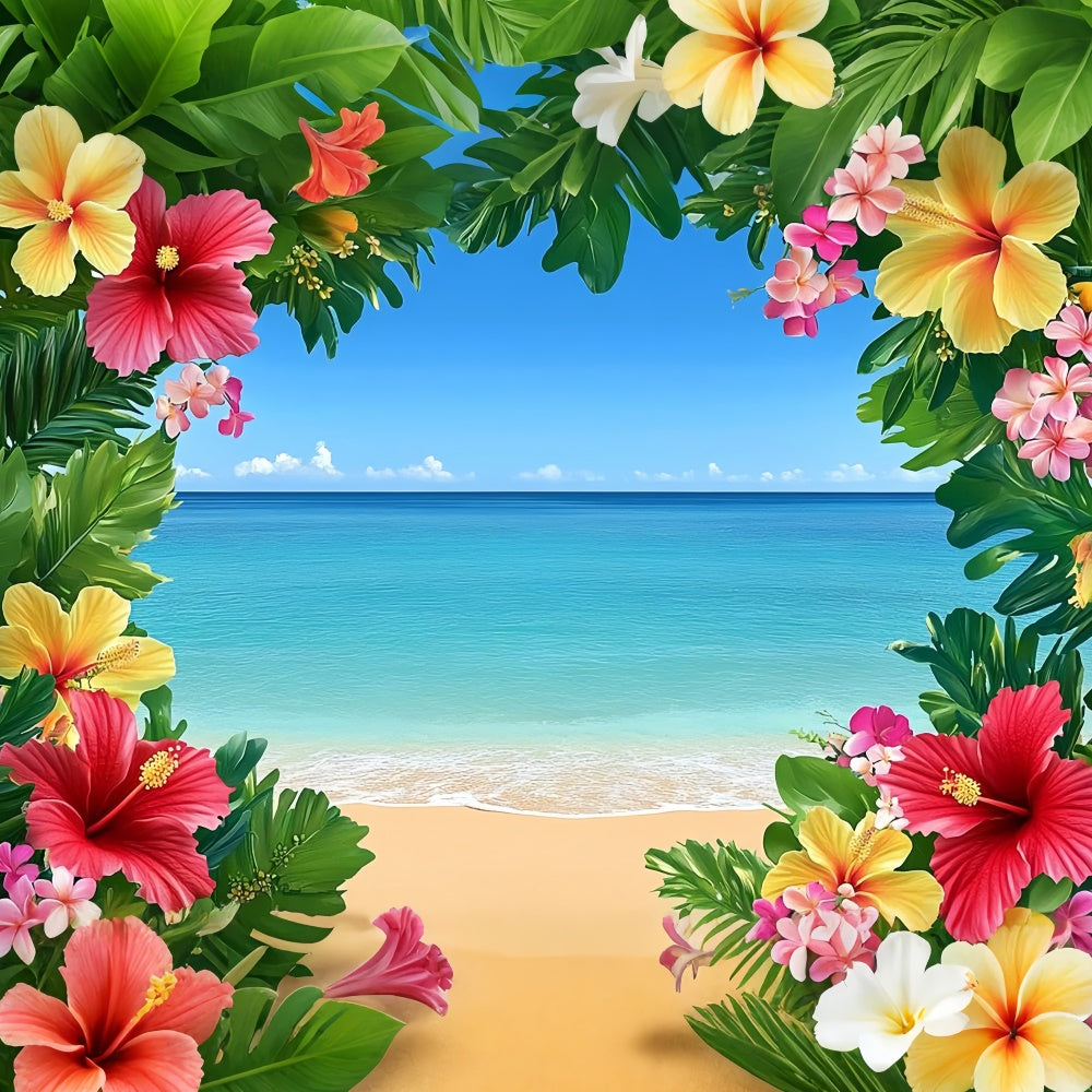 Toile de fond de Plage Été Ciel Bleu Océan Fleur GTY3-399