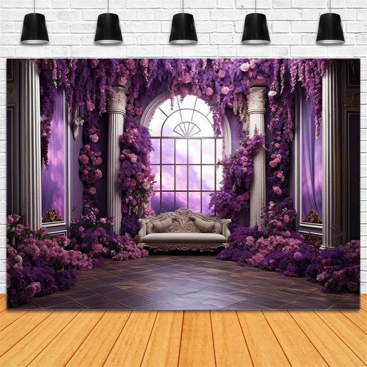 Toile de fond Photographie Florale Fenêtre Jardin Royal Violet GTY3-40