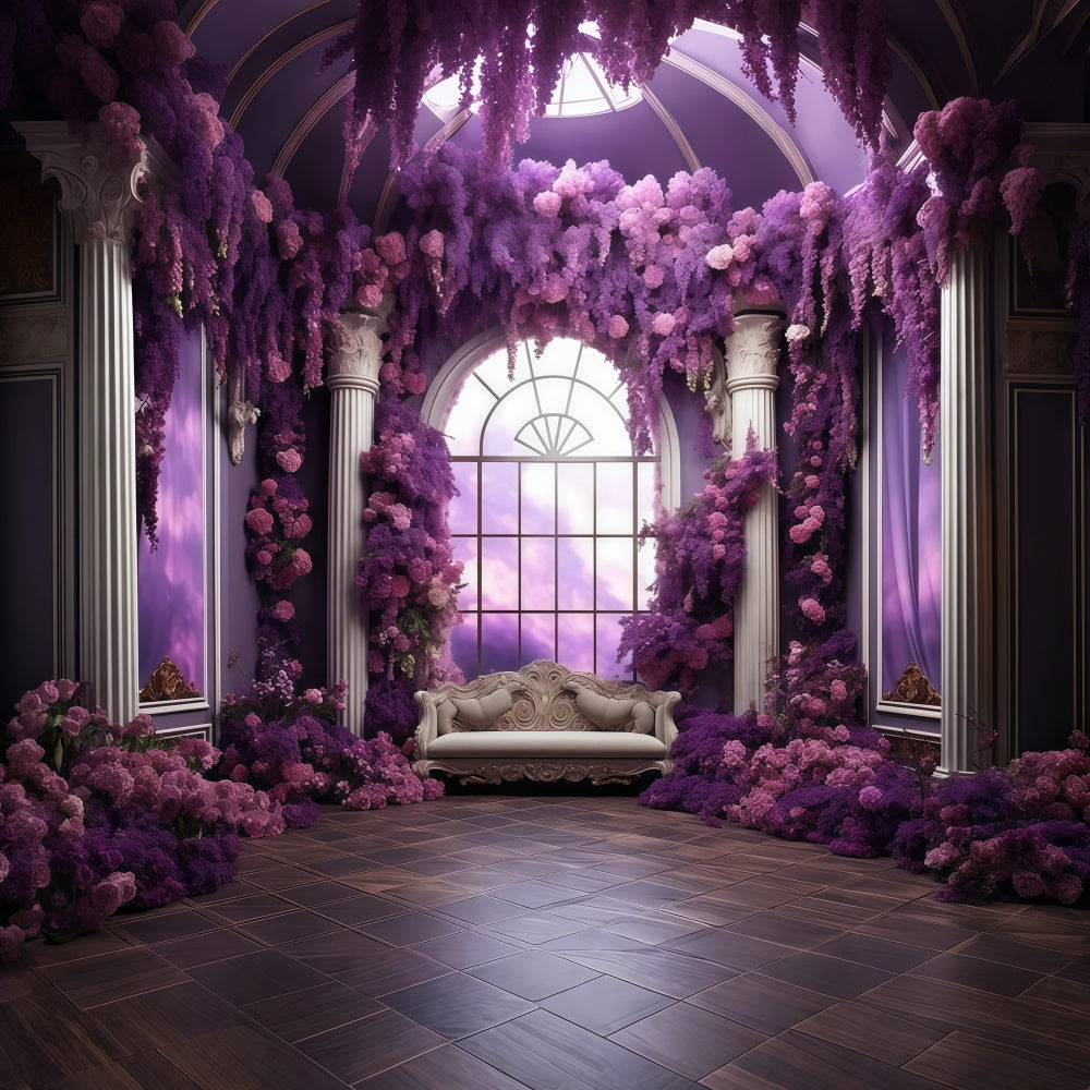 Toile de fond Photographie Florale Fenêtre Jardin Royal Violet GTY3-40