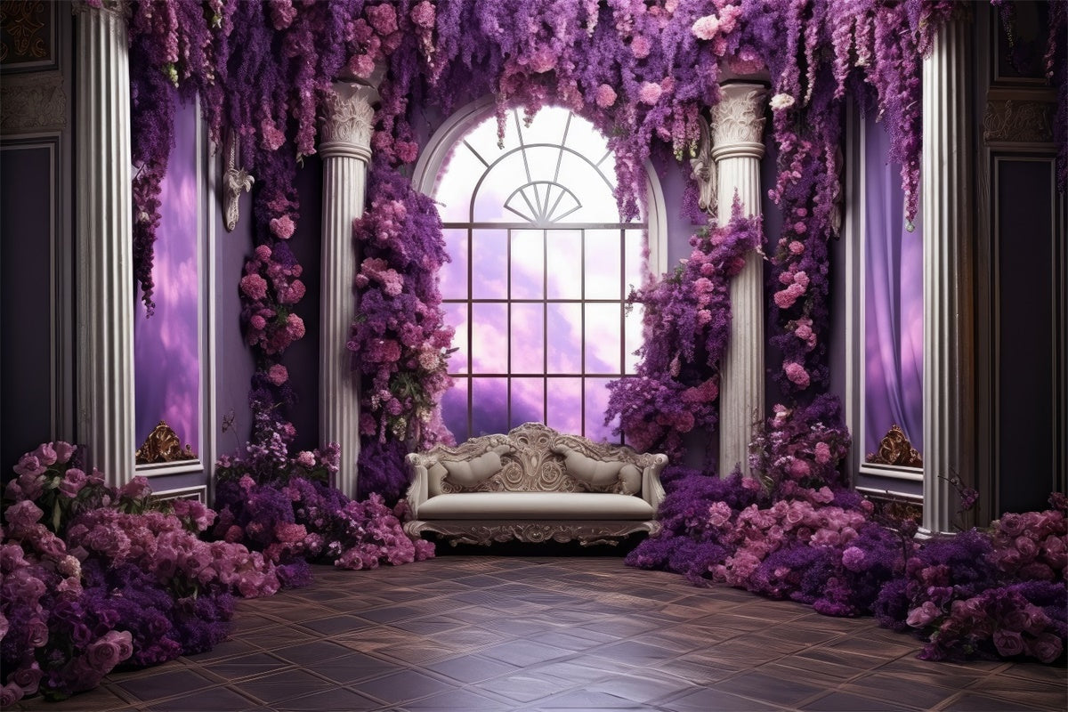 Toile de fond Photographie Florale Fenêtre Jardin Royal Violet GTY3-40