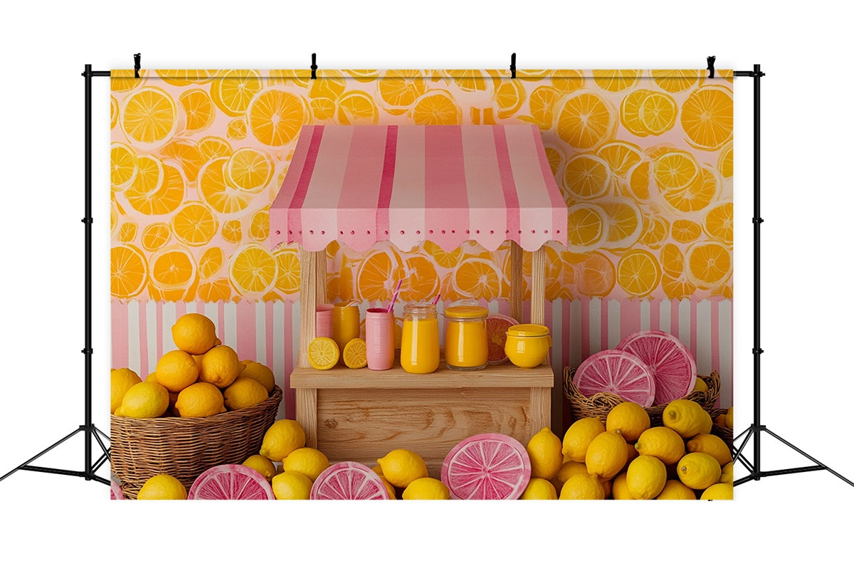 Toile de fond Été Marché Citron Rayé Rose GTY3-403