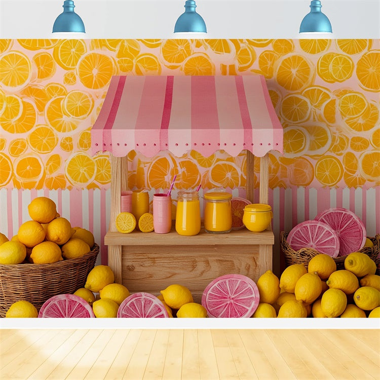 Toile de fond Été Marché Citron Rayé Rose GTY3-403