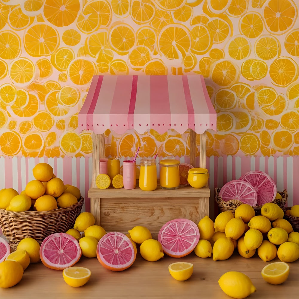 Toile de fond Été Marché Citron Rayé Rose GTY3-403