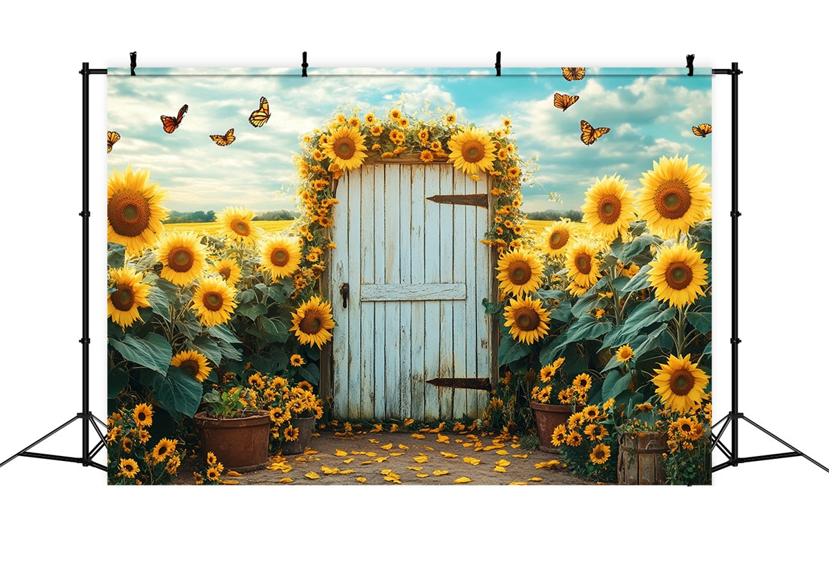 Toile de fond Été Jardin de Tournesols Portail Papillon GTY3-404