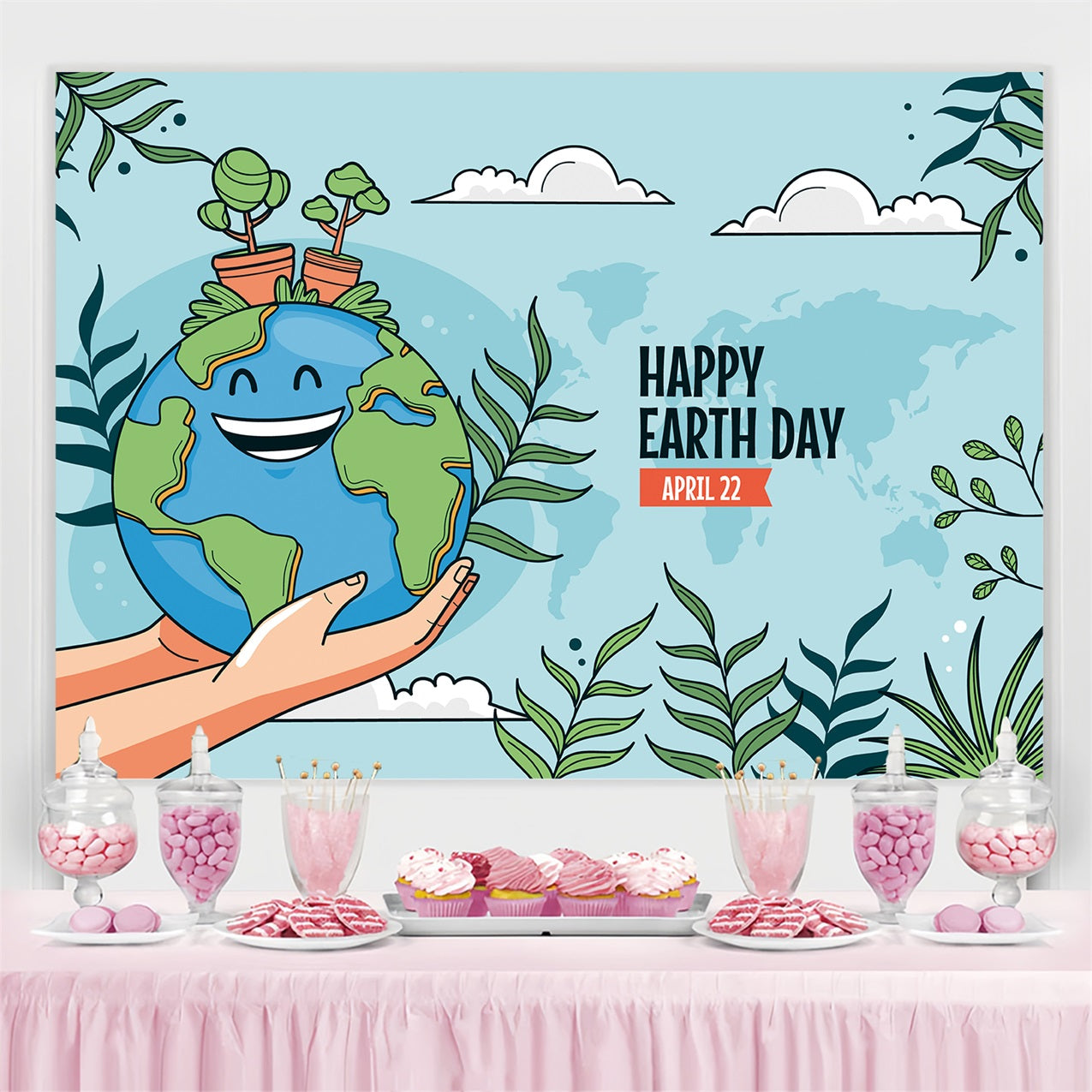 Toile de fond Joyeuse Journée de la Terre Terre Souriante Mains Tenant GTY3-46