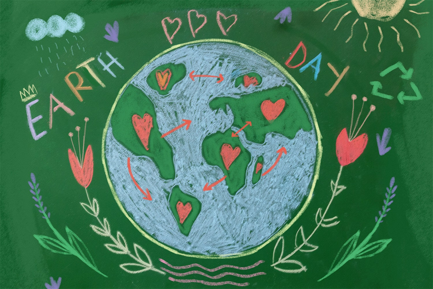 Toile de fond Joyeuse Journée de la Terre Tableau Noir Terre Dessinée à la Main GTY3-53
