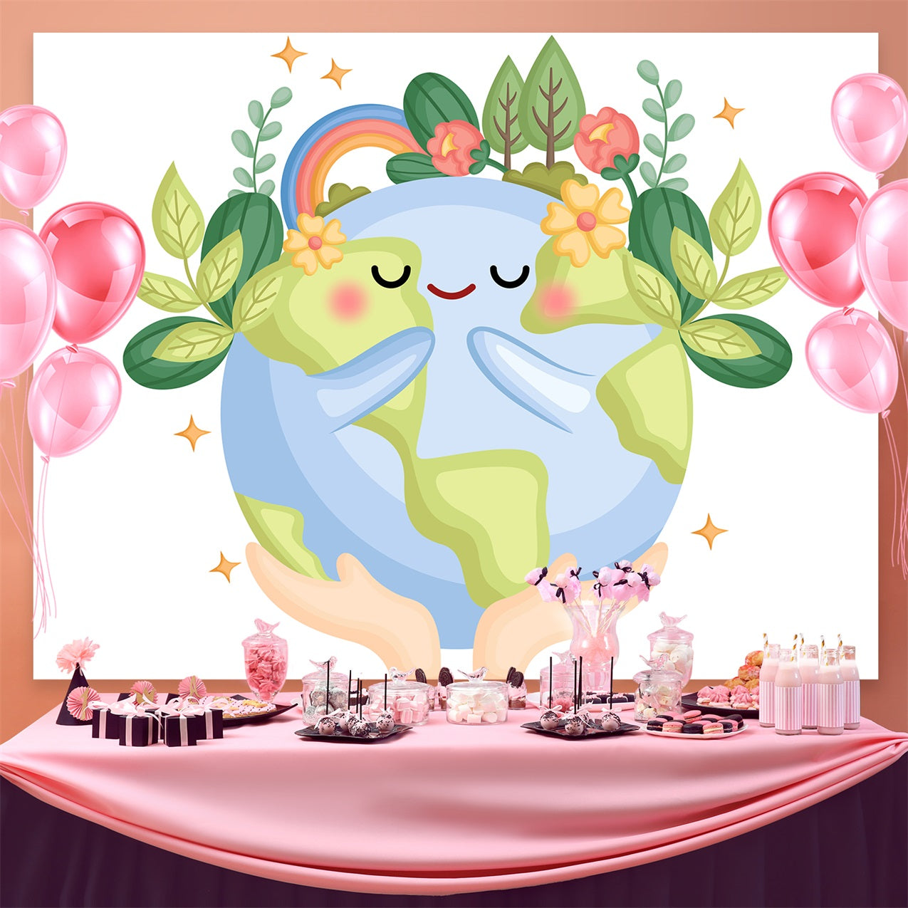 Toile de fond Joyeuse Journée de la Terre Planète Câlinant la Nature GTY3-57