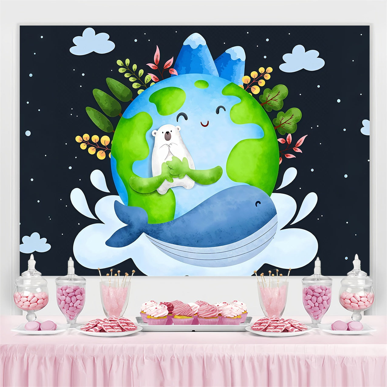 Toile de fond Joyeuse Journée de la Terre Ours Polaire Baleine Éco GTY3-60