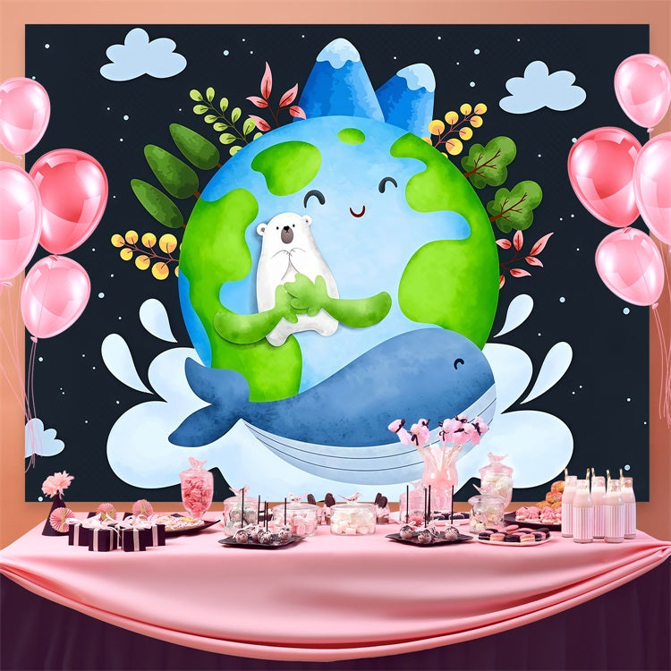 Toile de fond Joyeuse Journée de la Terre Ours Polaire Baleine Éco GTY3-60