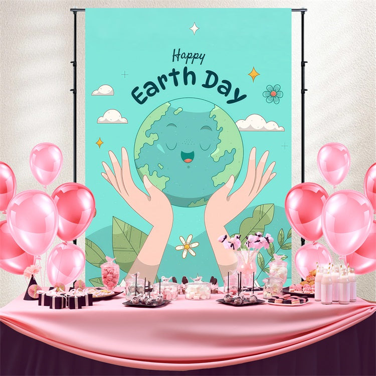 Toile de fond Joyeuse Journée de la Terre Mignon Terre Souriante avec Mains GTY3-64