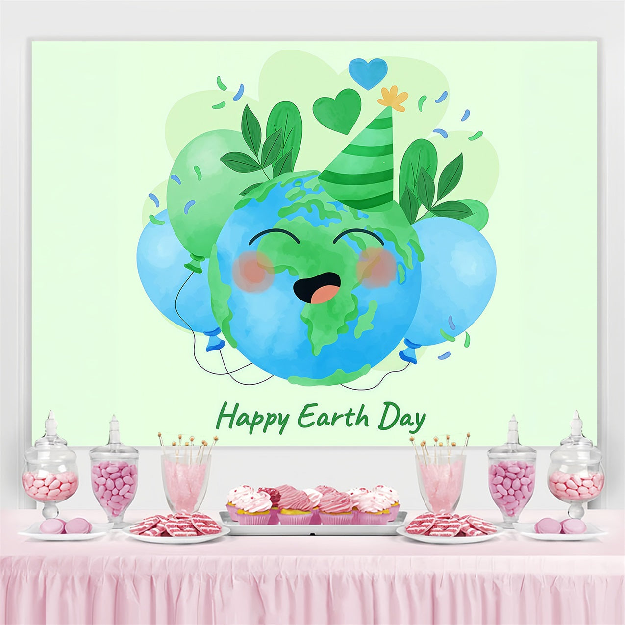 Toile de fond Joyeuse Journée de la Terre Planète Souriante Chapeau de Fête GTY3-67