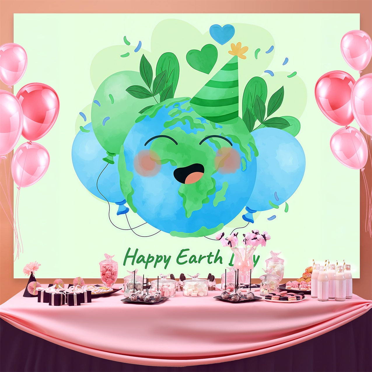 Toile de fond Joyeuse Journée de la Terre Planète Souriante Chapeau de Fête GTY3-67