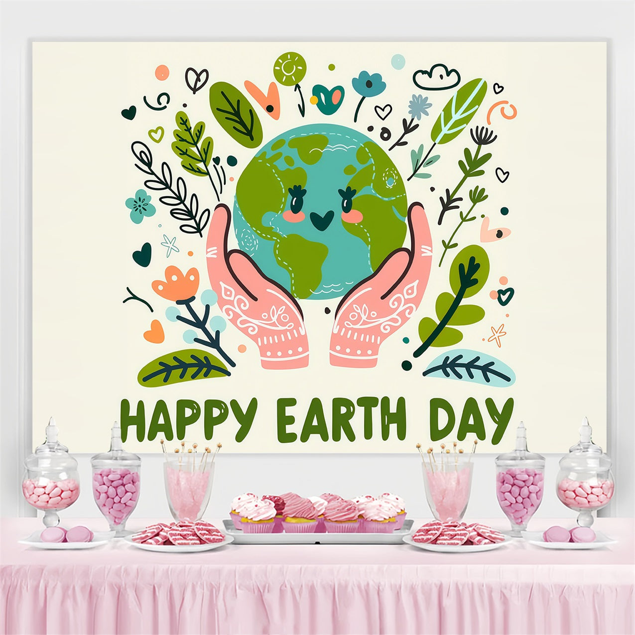 Toile de fond Joyeuse Journée de la Terre Amour Floral Dessin à la Main GTY3-68
