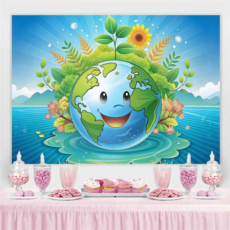 Toile de fond Joyeuse Journée de la Terre Planète Souriante Entourée de Nature GTY3-70