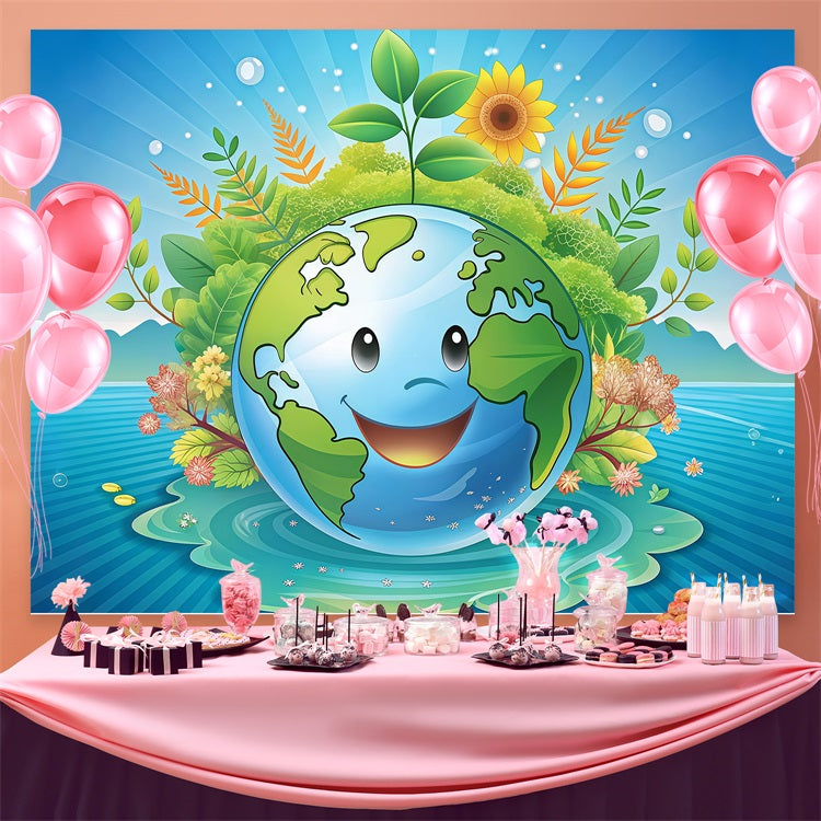 Toile de fond Joyeuse Journée de la Terre Planète Souriante Entourée de Nature GTY3-70