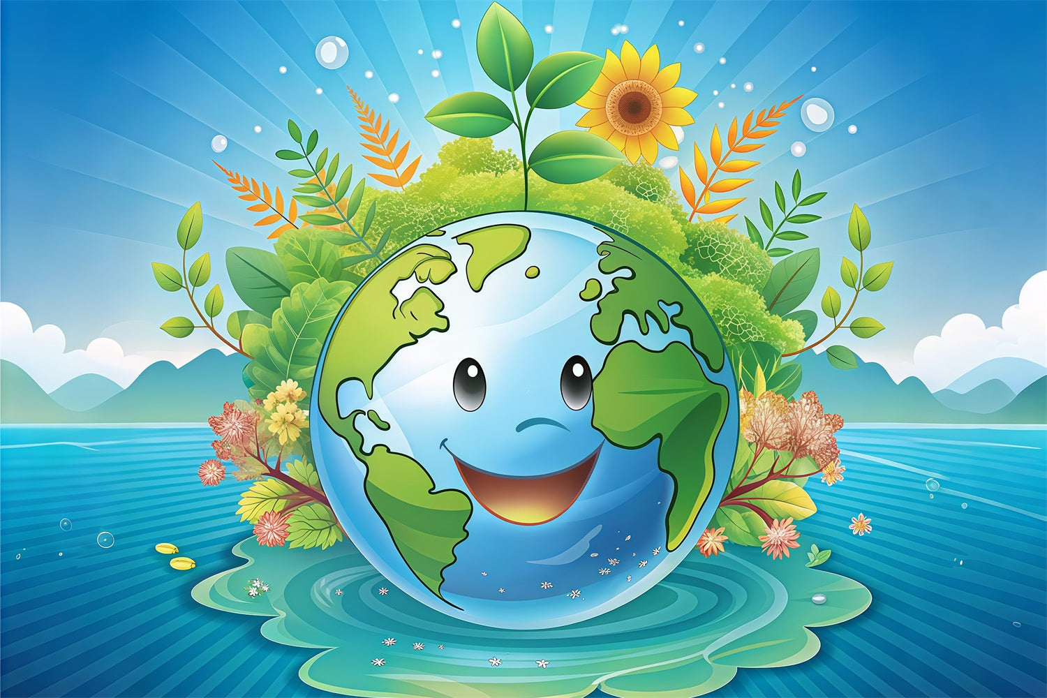 Toile de fond Joyeuse Journée de la Terre Planète Souriante Entourée de Nature GTY3-70