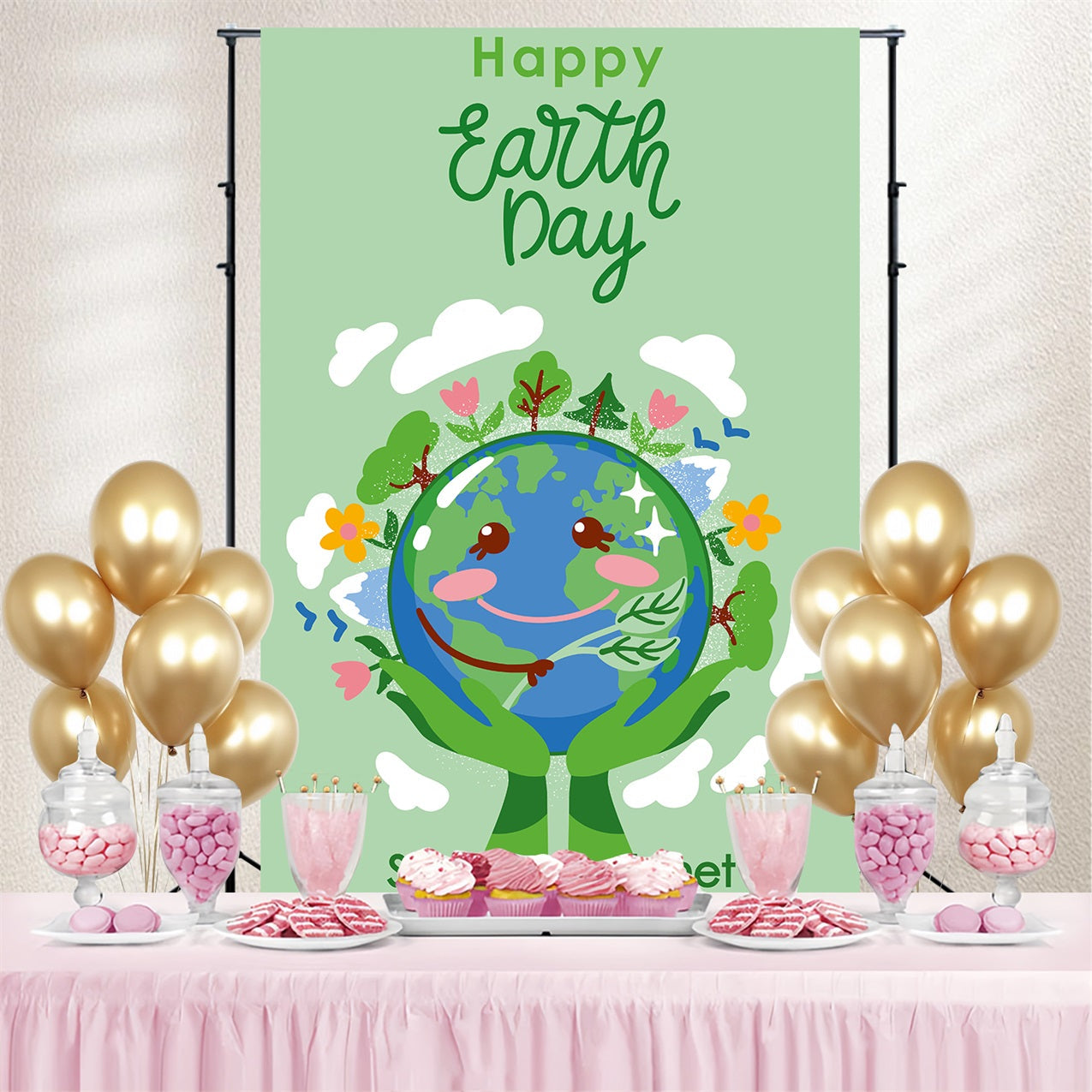 Toile de fond Joyeuse Journée de la Terre Mains Vertes Tenant Terre GTY3-75