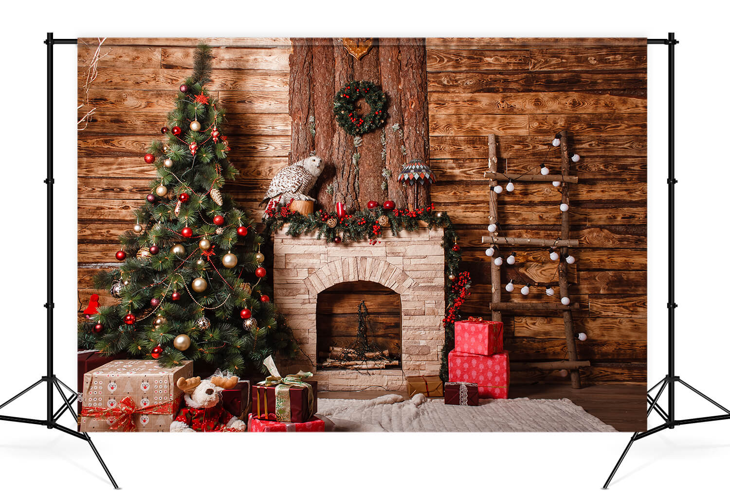 Toile de Fond de Noël en Bois Brun pour la Décoration Gx-1071