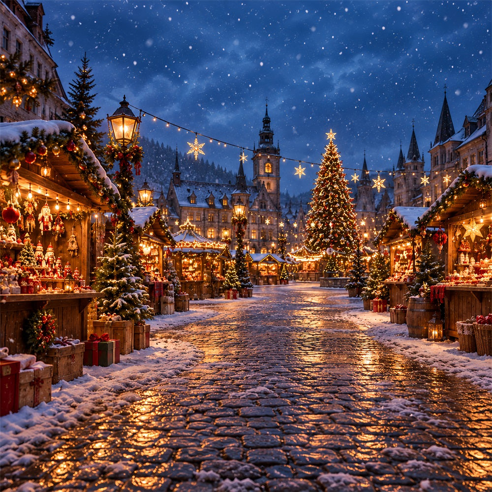 Fond De Ville De Noël Place De Marché Enneigée HQ610-155
