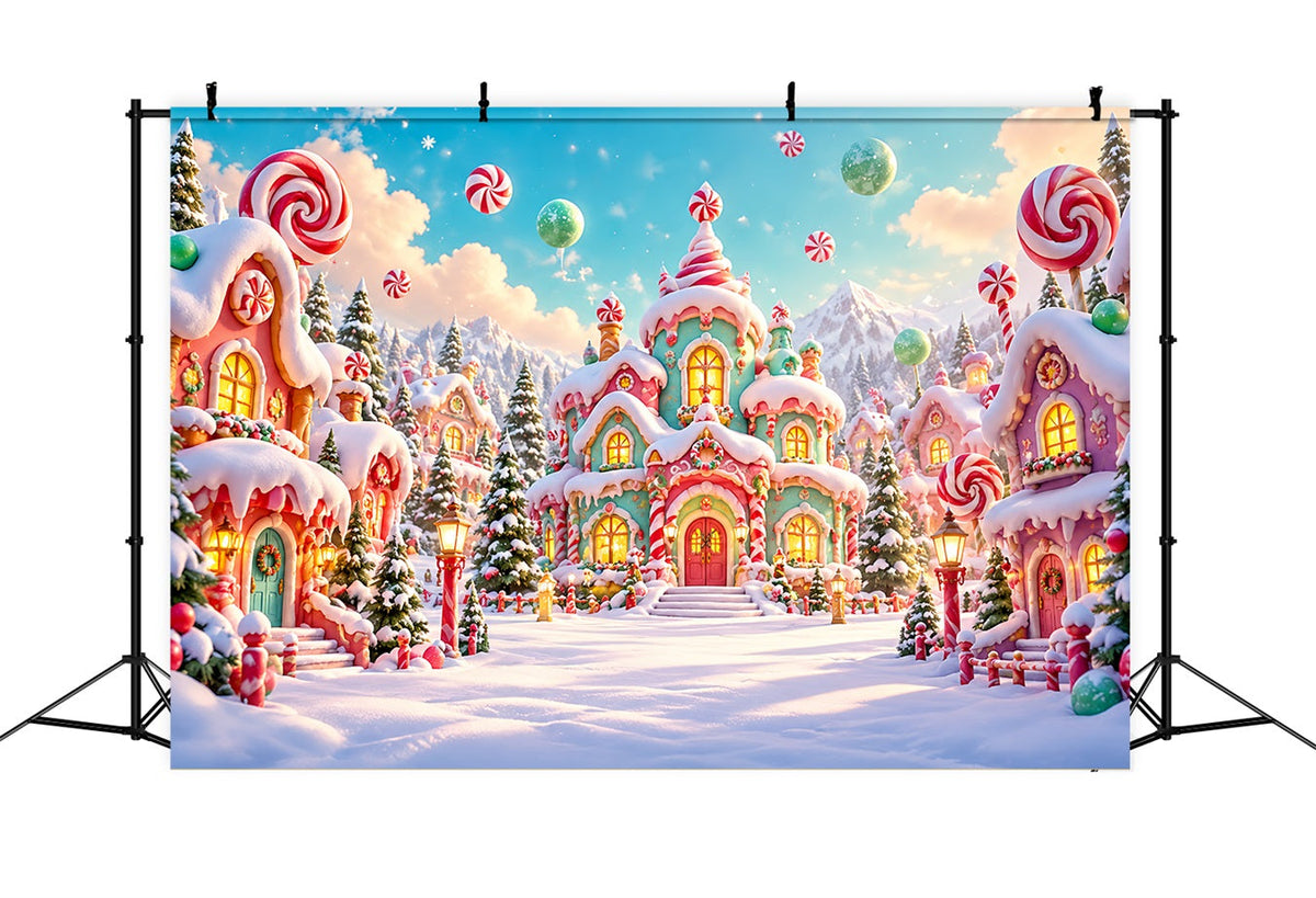 Fond De Noël Pays Des Bonbons Village Cottage Pastel HQ610-166