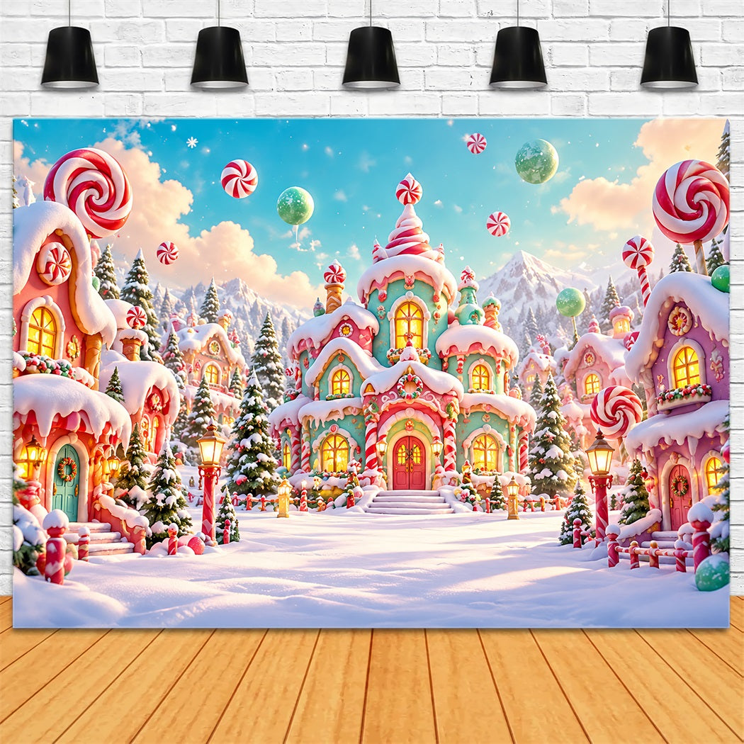 Fond De Noël Pays Des Bonbons Village Cottage Pastel HQ610-166