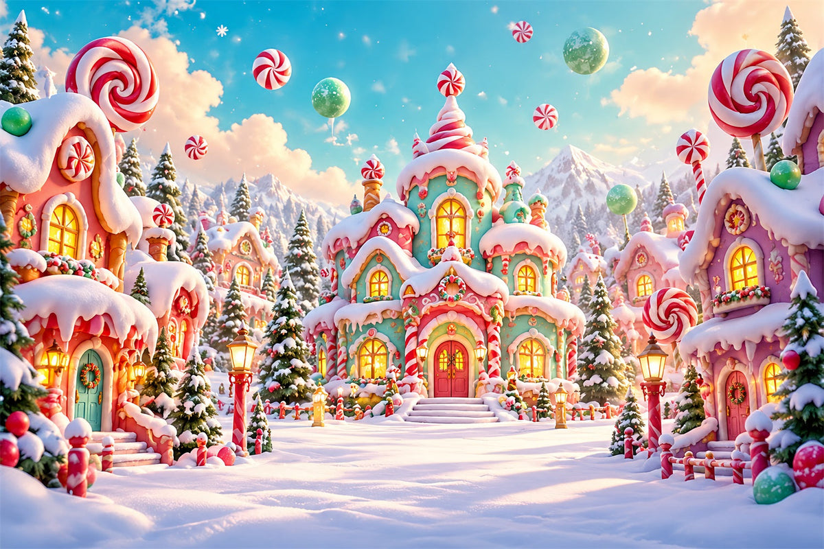 Fond De Noël Pays Des Bonbons Village Cottage Pastel HQ610-166