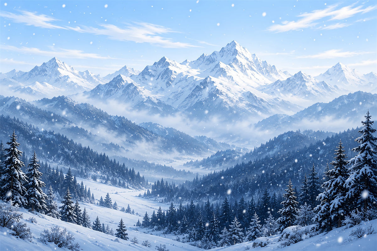 Fond De Noël Paysage Hivernal Sommets Alpins Enneigés Bleus HQ610-168