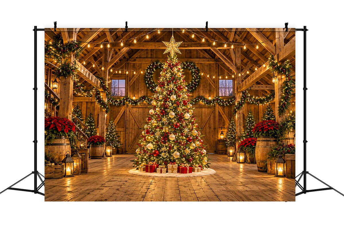 Fond Photo De Noël Grange Rustique Sapin Doré HQ610-169