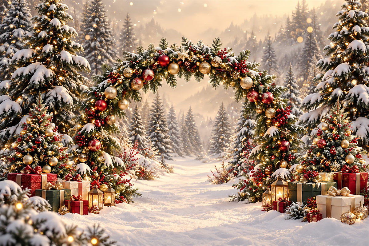 Fond De Noël Arche Sapins Lumières Dorées HQ610-174