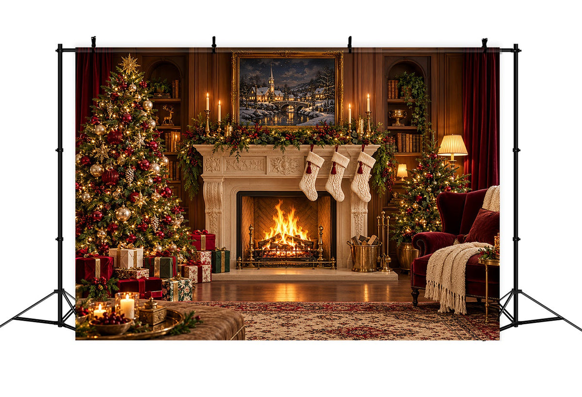 Fond Photo Père Noël Cheminée Classique Présentoir Chaussettes HQ610-179