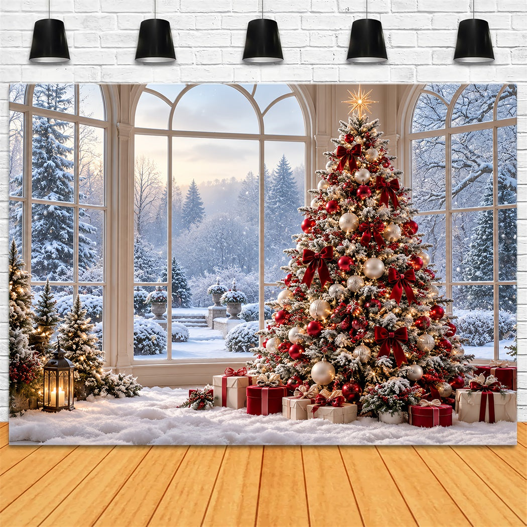 Fond De Forêt De Noël Fenêtre Sapin Décoré HQ610-183