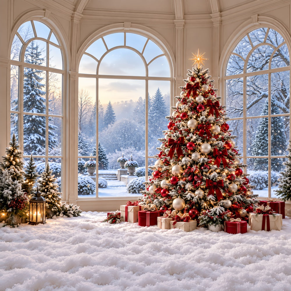 Fond De Forêt De Noël Fenêtre Sapin Décoré HQ610-183