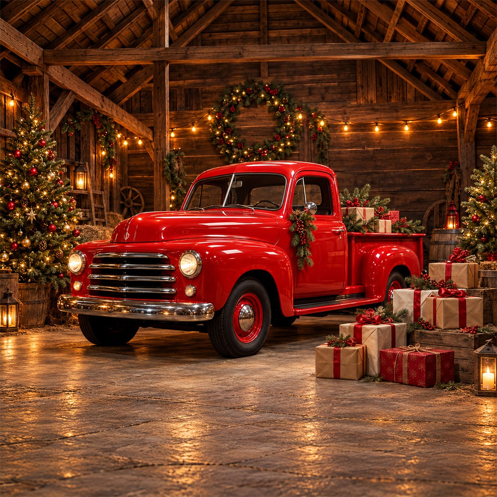 Fond Photo De Noël Grange Camion Rouge Vintage HQ610-184