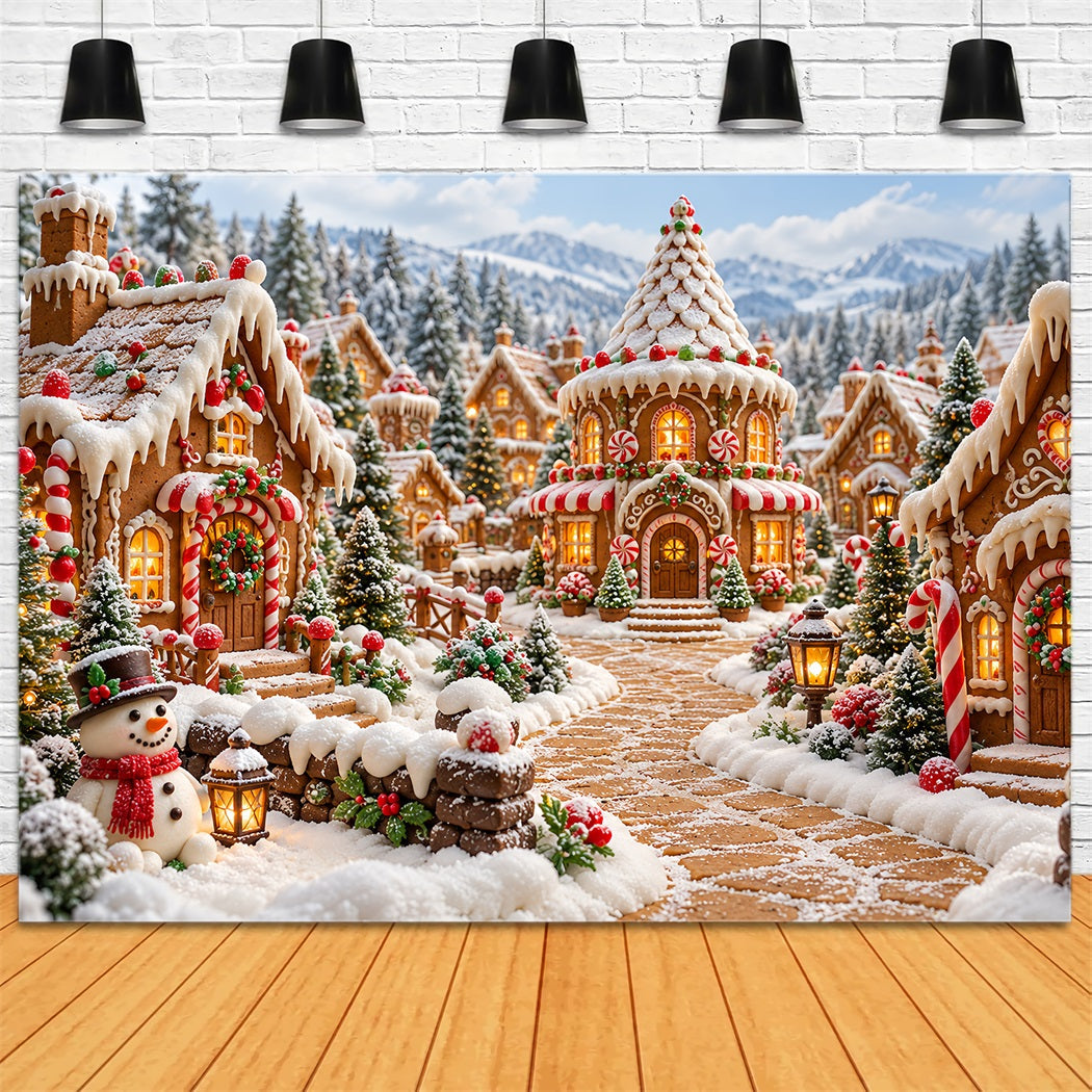 Fond De Noël Village Cottage Bonbons Enneigé HQ610-185