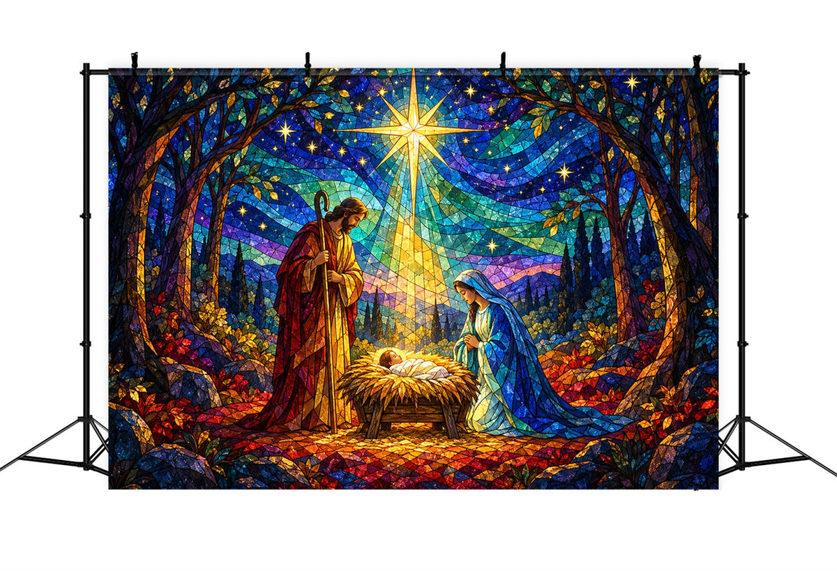 Fond De Crèche De Noël Vitrail Étoile Bethléem HQ610-187