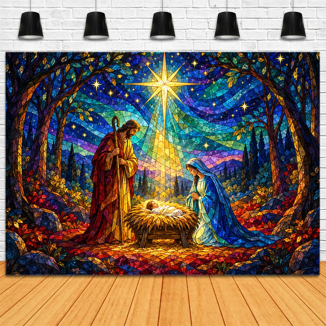 Fond De Crèche De Noël Vitrail Étoile Bethléem HQ610-187