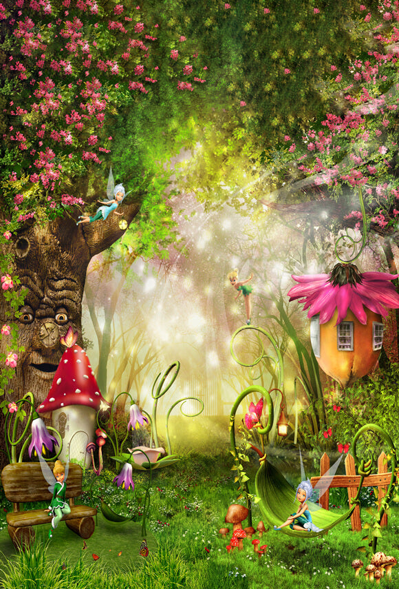 Toile de fond de photographie Dessin animé esprit forêt enfants J03525