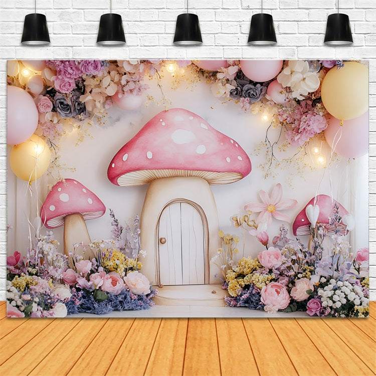 Toile de fond Printemps Cottage Champignons Fantaisie Fleurs LXX1-104
