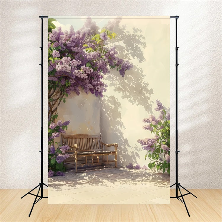 Toile de fond Printemps Banc Lilas Élégant Mur LXX1-126
