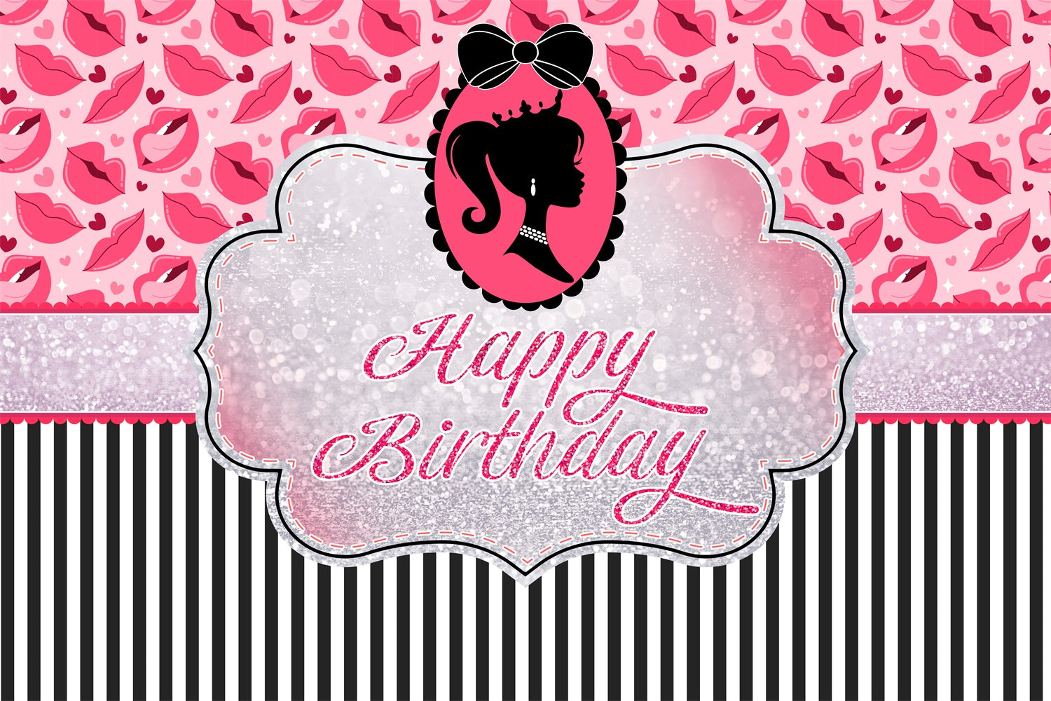 Toile de fond Anniversaire Personnalisable Poupée de Mode Princesse Pailletée LXX1-202
