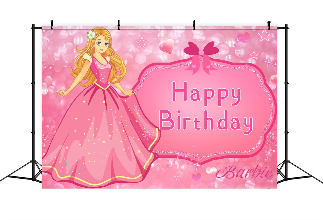 Toile de fond Anniversaire Personnalisable Poupée de Mode Étincelante Rose LXX1-203