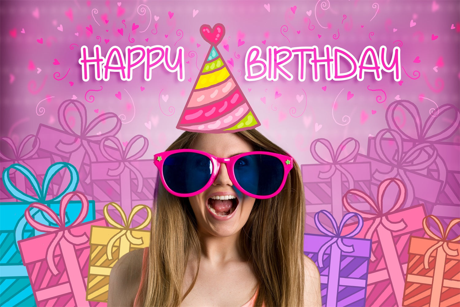 Toile de fond Joyeux Anniversaire Personnalisée Poupée de Mode Lunettes de Soleil Fête LXX1-209