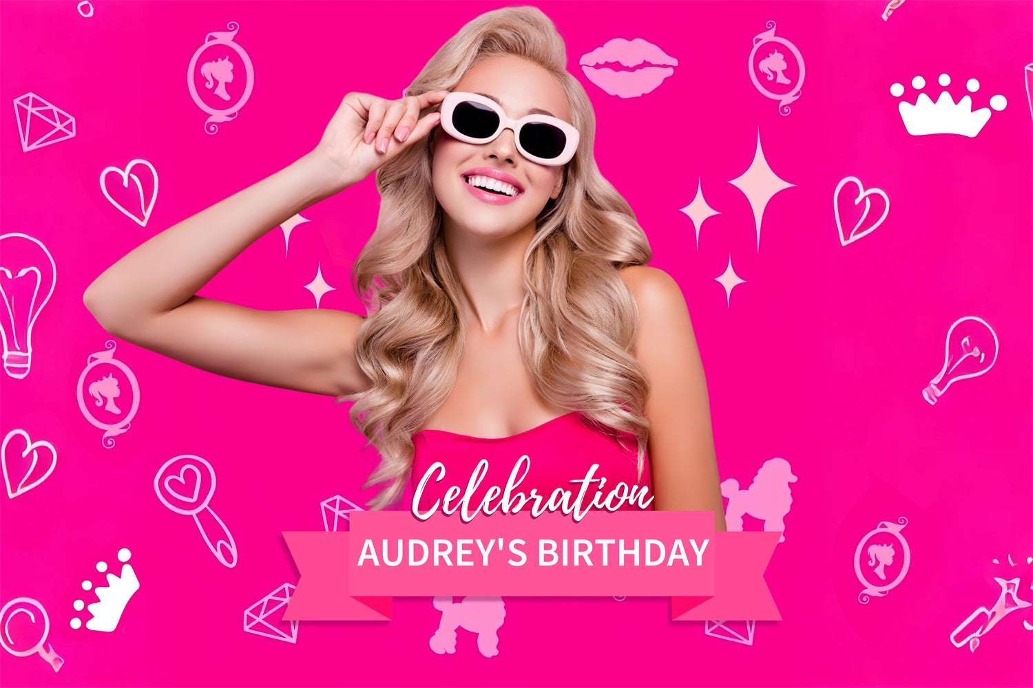 Fond Anniversaire Personnalisée Poupée de Mode Audrey Étincelante Rose Fête LXX1-210