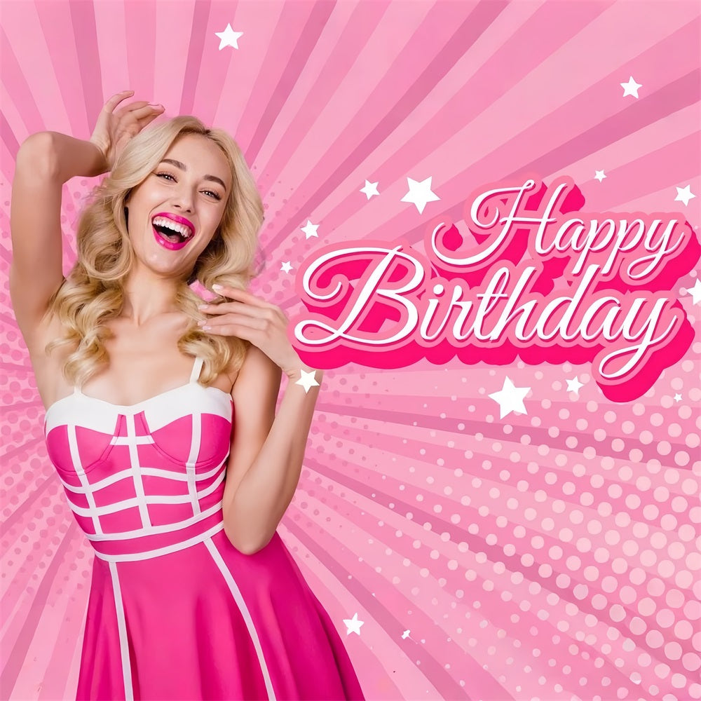 Toile de fond Joyeux Anniversaire Personnalisable Poupée de Mode Rose LXX1-211