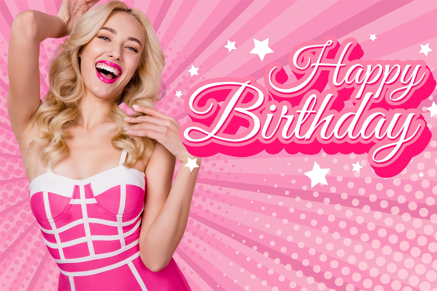 Toile de fond Joyeux Anniversaire Personnalisable Poupée de Mode Rose LXX1-211