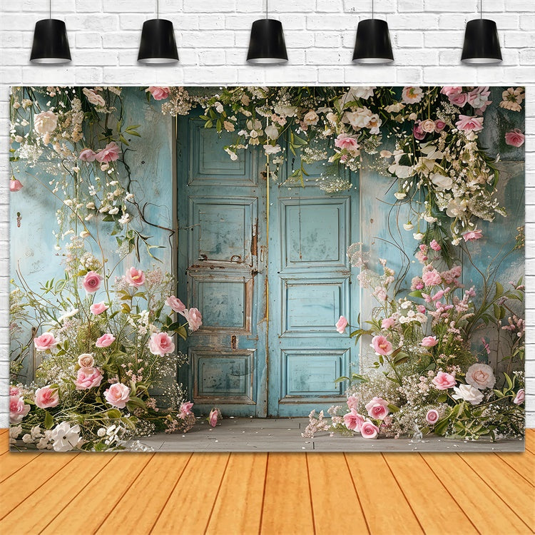Toile de fond Animal de compagnie Porte Bleue Fleurs Élégantes LXX1-252