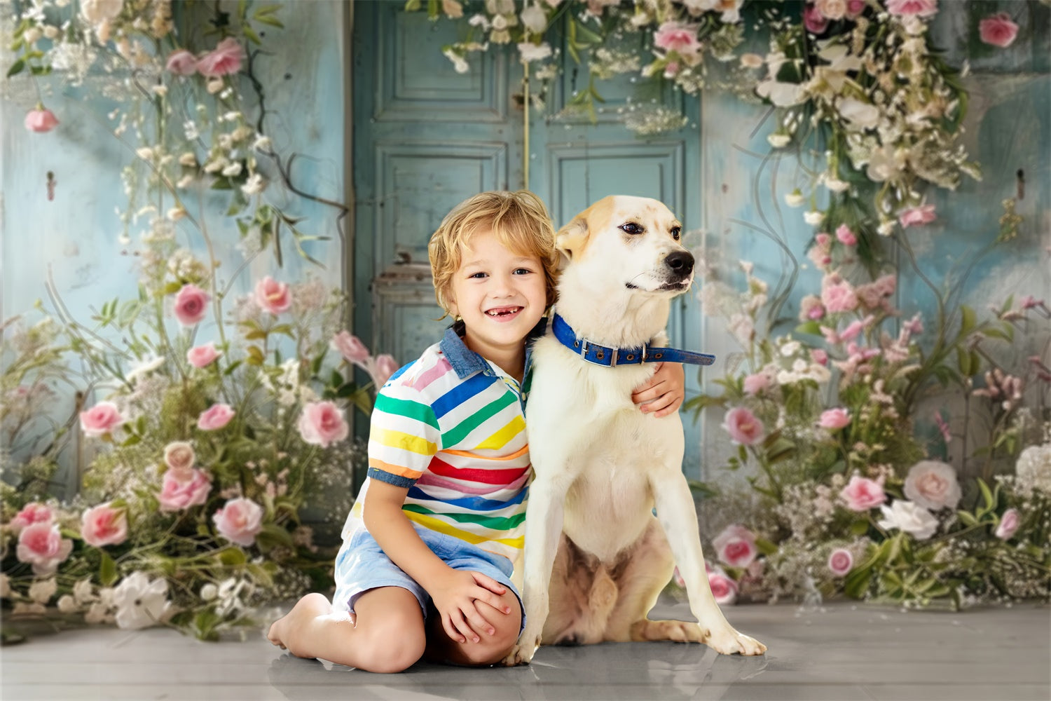Toile de fond Animal de compagnie Porte Bleue Fleurs Élégantes LXX1-252